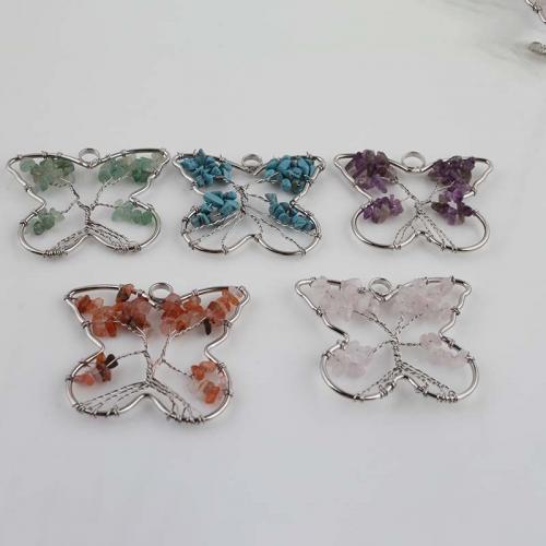 Gemstone Pendants Jewelry with Brass Butterfly silver color plated fashion jewelry & DIY & hollow Sold By PC