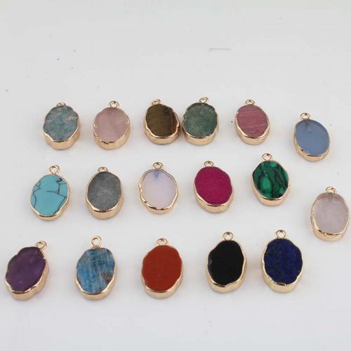 Gemstone Pendants Jewelry with Brass Flat Oval gold color plated fashion jewelry & DIY Sold By PC