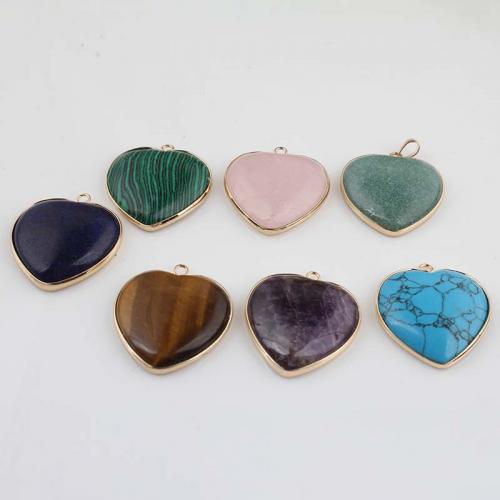 Gemstone Pendants Jewelry with Brass Heart gold color plated fashion jewelry & DIY Sold By PC