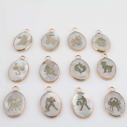 Natural White Shell Pendants with Brass Flat Oval gold color plated fashion jewelry & DIY Sold By PC