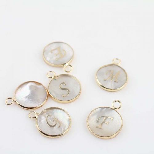 Natural White Shell Pendants with Brass Flat Round gold color plated fashion jewelry & DIY Sold By PC
