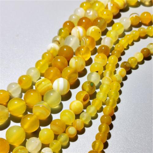Natürliche Streifen Achat Perlen, rund, DIY & verschiedene Größen vorhanden, gelb, verkauft per ca. 36-38 cm Strang