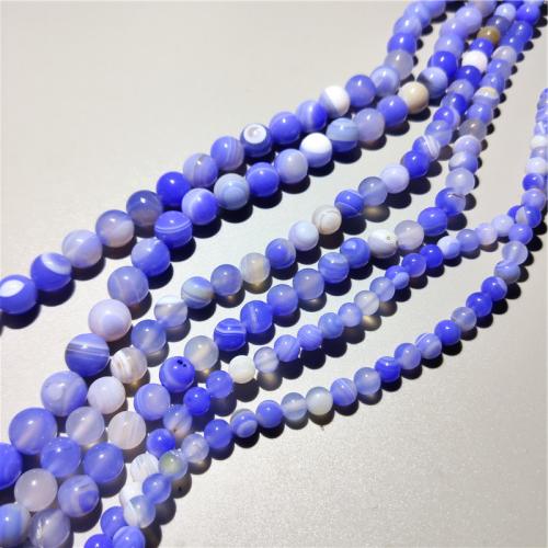 Natürliche Streifen Achat Perlen, rund, DIY & verschiedene Größen vorhanden, blau, verkauft per ca. 36-38 cm Strang