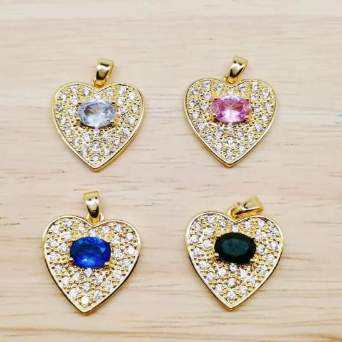 Cubic Zirconia Micro Pave Brass Pendant, Heart, gold color plated, DIY & micro pave cubic zirconia, more colors for choice, nickel, lead & cadmium free, Sold By PC