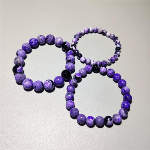Agate Jewelry Bracelet, Fire Agate, Round, fashion jewelry & Unisex & different size for choice, purple, Length:Approx 18 cm, Sold By PC