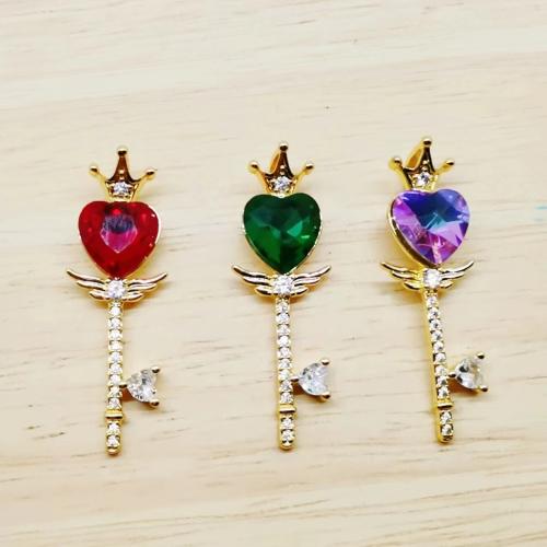 Cubic Zirconia Brass Pendants, with Cubic Zirconia, Heart, gold color plated, DIY, more colors for choice, nickel, lead & cadmium free, Sold By PC