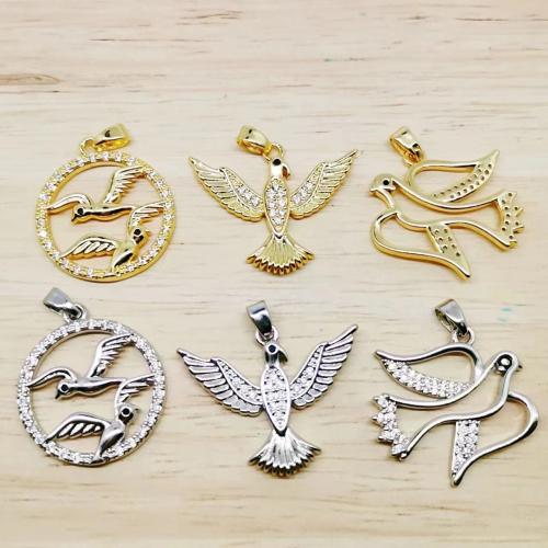 Cubic Zirconia Micro Pave Brass Pendant, Bird, plated, DIY & different styles for choice & micro pave cubic zirconia & hollow, more colors for choice, nickel, lead & cadmium free, Sold By PC
