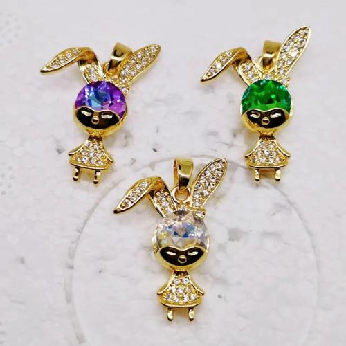 Cubic Zirconia Micro Pave Brass Pendant, Rabbit, gold color plated, DIY & micro pave cubic zirconia, more colors for choice, nickel, lead & cadmium free, Sold By PC
