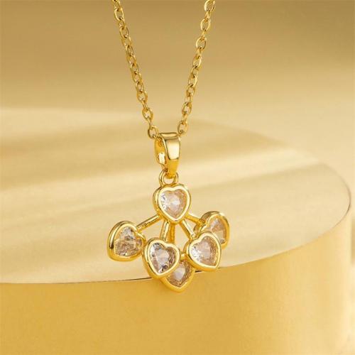 Stainless Steel Jewelry Necklace 304 Stainless Steel with 1.97inch extender chain Vacuum Ion Plating fashion jewelry & micro pave cubic zirconia & for woman golden Sold Per Approx 15.75 Inch Strand