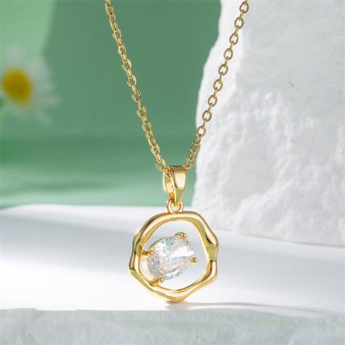 Stainless Steel Jewelry Necklace 304 Stainless Steel with 1.97inch extender chain 18K gold plated fashion jewelry & micro pave cubic zirconia & for woman golden Sold Per Approx 15.75 Inch Strand