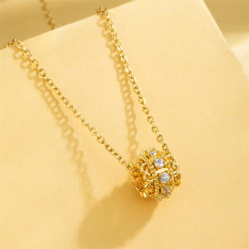 Stainless Steel Jewelry Necklace, 304 Stainless Steel, with 1.97inch extender chain, Vacuum Ion Plating, fashion jewelry & micro pave cubic zirconia & for woman, golden, Sold Per Approx 15.75 Inch Strand