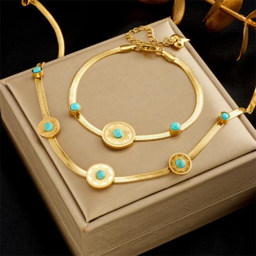 Jewelry Sets Titanium Steel with turquoise 18K gold plated fashion jewelry & for woman golden Sold By PC