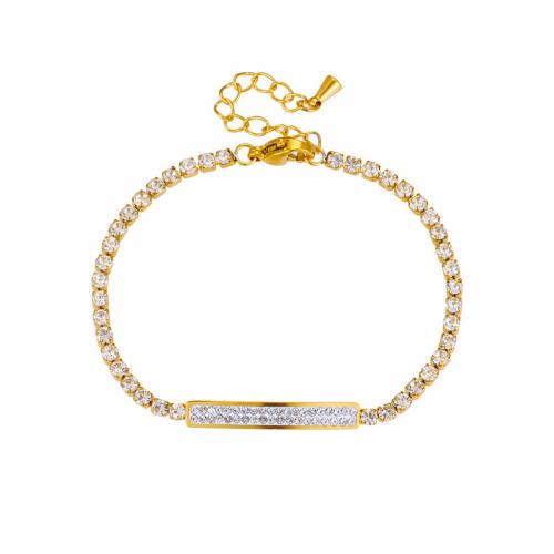 Bracelet d'acier titane, avec 1.57inch chaînes de rallonge, bijoux de mode & pour femme & avec strass, doré, Vendu par Environ 5.9 pouce brin