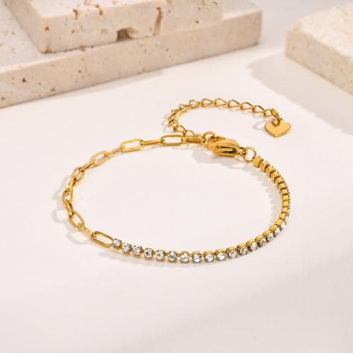 Titanium Steel Bracelet & Bangle with 1.97inch extender chain Vacuum Ion Plating fashion jewelry & micro pave cubic zirconia & for woman golden 2mm Length Approx 6.3 Inch Sold By PC