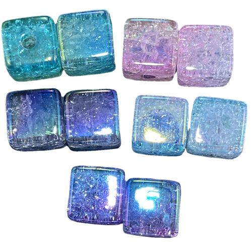 Plated Acrylic Beads, Cube, UV plating, gradient color & DIY, mixed colors, 14mm, Hole:Approx 4mm, Approx 100PCs/Bag, Sold By Bag
