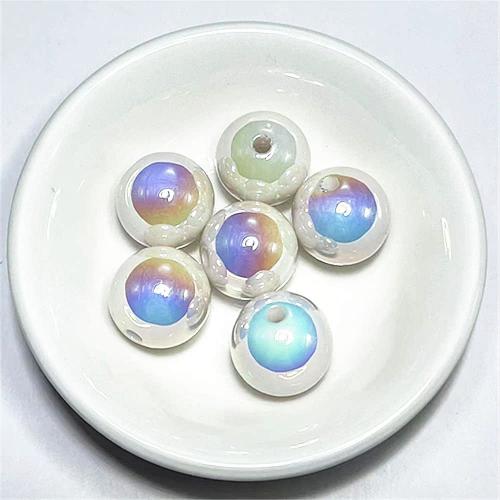 Plated Acrylic Beads, Round, UV plating, DIY, more colors for choice, 14mm, Hole:Approx 2.5mm, Approx 100PCs/Bag, Sold By Bag