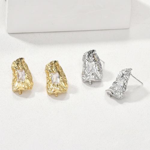 Brass Earring Drop Component, with Cubic Zirconia, irregular, plated, DIY, more colors for choice, nickel, lead & cadmium free, 22x13mm, Sold By Pair