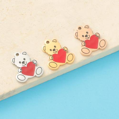 Stainless Steel Animal Pendants, 304 Stainless Steel, Bear, plated, DIY & enamel, more colors for choice, 12x13.50mm, Sold By PC