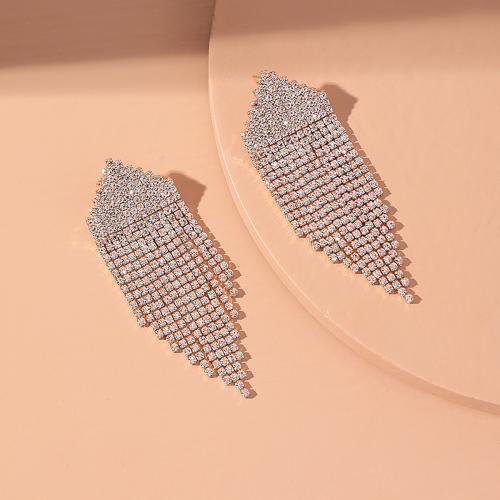 Tibetan Style Drop Earrings, plated, fashion jewelry & with rhinestone, golden, nickel, lead & cadmium free, 26x78mm, Sold By Pair
