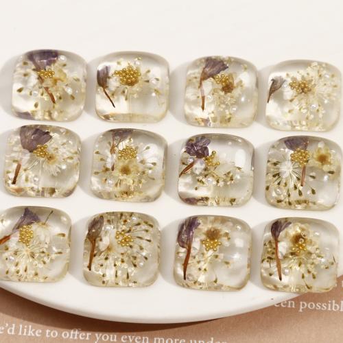 Fashion Resin Cabochons, with Dried Flower, Square, DIY, white, 17.50mm, Sold By PC