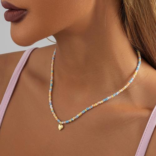 Brass Necklace with Porcelain with 7cm extender chain plated fashion jewelry multi-colored nickel lead & cadmium free Length 40 cm Sold By PC