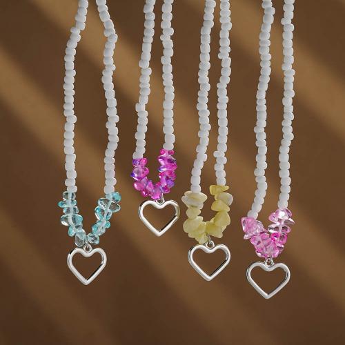 Tibetan Style Jewelry Necklace, with Seedbead & Natural Stone, with 7cm extender chain, Heart, plated, fashion jewelry, more colors for choice, nickel, lead & cadmium free, Length:40 cm, Sold By PC