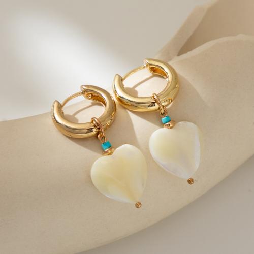 Brass Drop Earring with Shell Heart fashion jewelry white nickel lead & cadmium free Sold By Pair