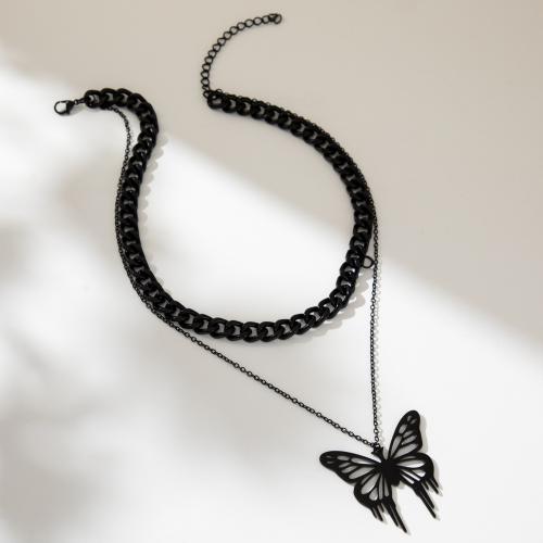 Messing Halskette, Schmetterling, plattiert, Modeschmuck, keine, frei von Nickel, Blei & Kadmium, verkauft von PC