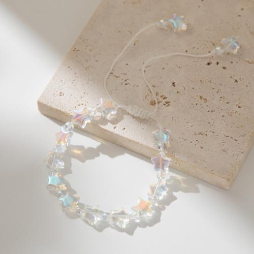 Pulseiras de fio de nylon, Corda de nylon, with cristal, Estrela, joias de moda, branco, comprimento 15 cm, vendido por PC