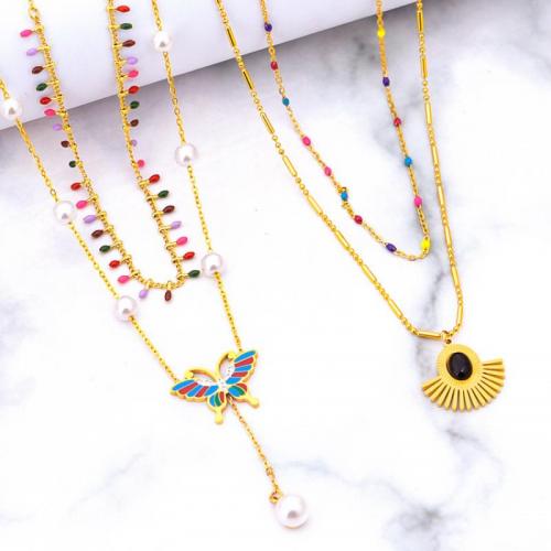Titanstahl Halskette, mit Kunststoff Perlen, plattiert, Modeschmuck & verschiedene Stile für Wahl & Epoxy Aufkleber, frei von Nickel, Blei & Kadmium, verkauft von PC