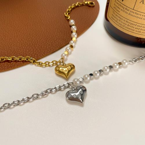 Stainless Steel Jewelry Bracelet 304 Stainless Steel with Plastic Pearl with 5.5cm extender chain plated fashion jewelry & for woman nickel lead & cadmium free Length Approx 17 cm Sold By PC