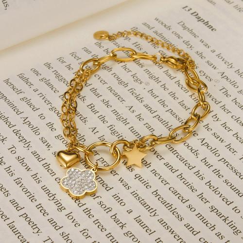 Stainless Steel Jewelry Bracelet, 304 Stainless Steel, with 5.5cm extender chain, plated, fashion jewelry & micro pave cubic zirconia & for woman, gold, nickel, lead & cadmium free, Length:Approx 16.5 cm, Sold By PC