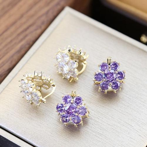 Cubic Zirconia Micro Pave Brass Earring, 18K gold plated, fashion jewelry & micro pave cubic zirconia & for woman, more colors for choice, nickel, lead & cadmium free, 18x17mm, Sold By Pair