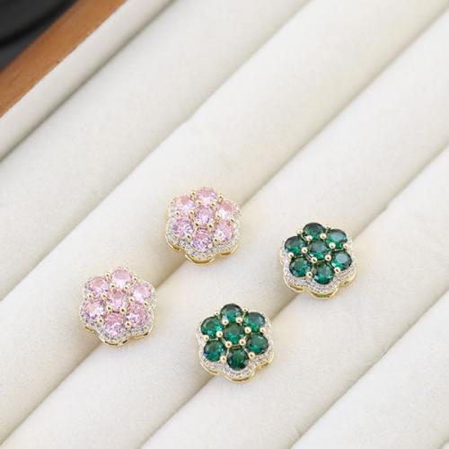 Cubic Zirconia Micro Pave Brass Earring Flower 18K gold plated fashion jewelry & micro pave cubic zirconia & for woman nickel lead & cadmium free Sold By Pair
