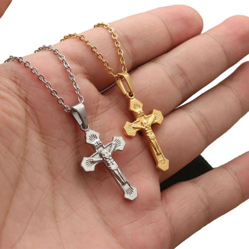 Stainless Steel Jewelry Necklace, 304 Stainless Steel, Cross, polished, Unisex & different styles for choice, more colors for choice, The pendant is 31 mm high and 18 mm wide, Length:Approx 60 cm, Sold By PC
