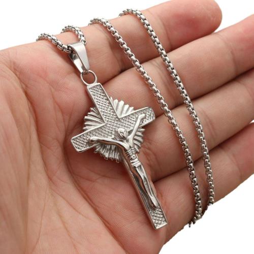 Stainless Steel Jewelry Necklace, 304 Stainless Steel, Cross, polished, Unisex & different styles for choice, more colors for choice, The pendant is 56mm high and 32mm wide, Length:Approx 60 cm, Sold By PC