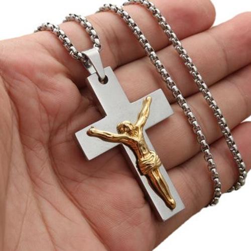 Stainless Steel Jewelry Necklace, 304 Stainless Steel, Cross, polished, Unisex & different styles for choice, original color, The pendant is 51 mm high and 34 mm wide, Length:Approx 60 cm, Sold By PC