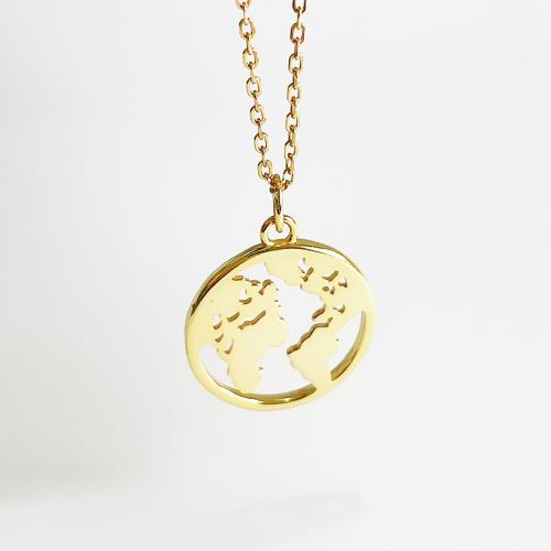 925 Sterling Silver Necklace, Map, 18K gold plated, for woman & hollow, Length:Approx 16 Inch, Sold By PC