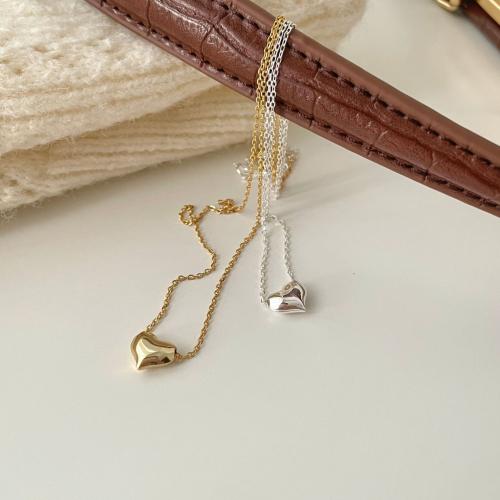 925 Sterling Silver Necklace, Heart, plated, Korean style & for woman, more colors for choice, Length:Approx 16.1 Inch, Sold By PC