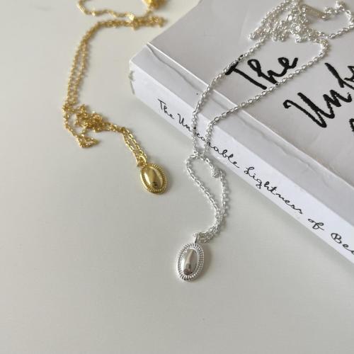 925 Sterling Silver Necklace, Oval, plated, Korean style & for woman, more colors for choice, Length:Approx 16.1 Inch, Sold By PC