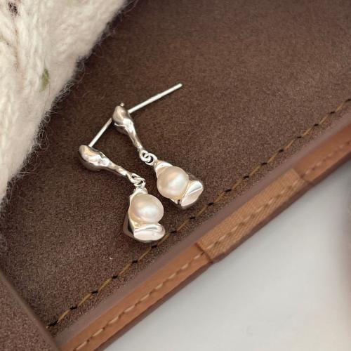 925 Sterling Silver Drop Earring, with Plastic Pearl, plated, Korean style & for woman, more colors for choice, 20mm, Sold By Pair