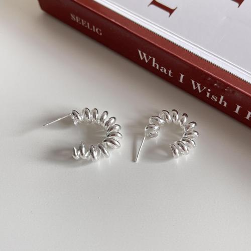 925 Sterling Silver Stud Earring Geometrical Pattern plated Korean style & for woman Sold By Pair