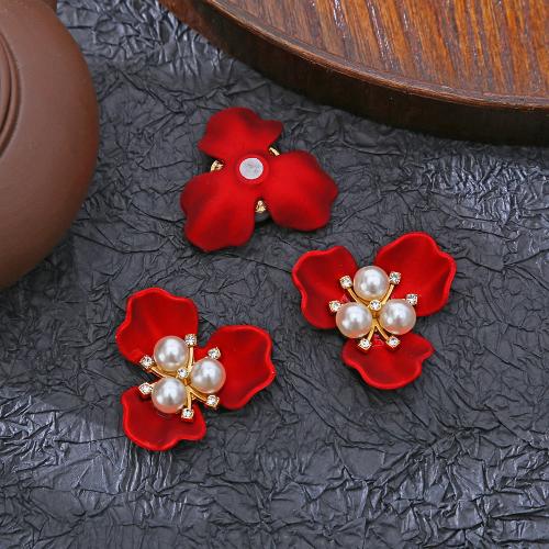 Jewelry Accessories Zinc Alloy with Plastic Pearl petals multifunctional & DIY & with rhinestone red nickel lead & cadmium free Sold By PC