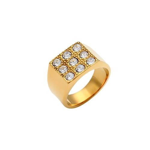 Cubic Zirconia Stainless Steel Finger Ring 304 Stainless Steel 18K gold plated fashion jewelry & micro pave cubic zirconia & for woman golden US Ring Sold By PC