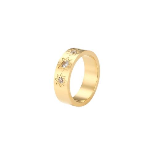 Cubic Zirconia nerezové prst prsten, 304 Stainless Steel, 18K pozlacené, módní šperky & různé velikosti pro výběr & micro vydláždit kubické zirkony & pro ženy, zlatý, Prodáno By PC