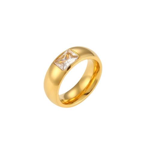 Cubic Zirconia Stainless Steel Finger Ring 304 Stainless Steel 18K gold plated fashion jewelry  & micro pave cubic zirconia & for woman golden Sold By PC