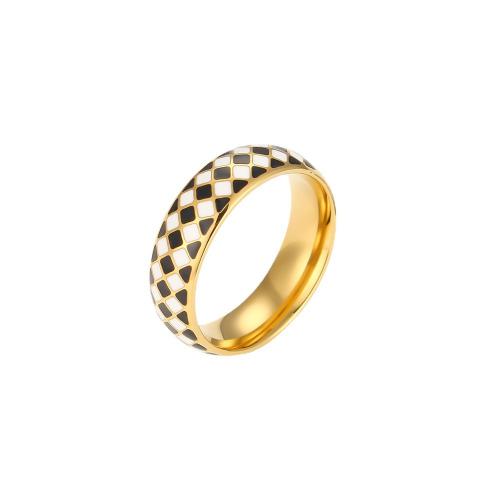 Enamel Stainless Steel Finger Ring, 304 Stainless Steel, 18K gold plated, fashion jewelry & different size for choice & for woman, Sold By PC