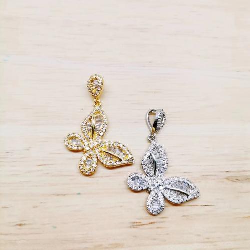 Cubic Zirconia Micro Pave Brass Pendant Butterfly plated DIY & micro pave cubic zirconia nickel lead & cadmium free Sold By PC