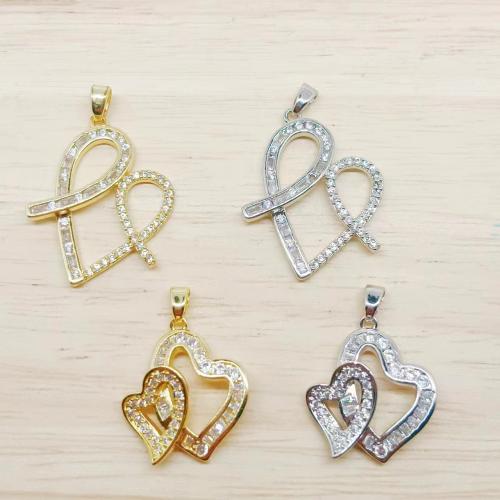 Cubic Zirconia Micro Pave Brass Pendant Heart plated DIY & micro pave cubic zirconia & hollow nickel lead & cadmium free Sold By PC