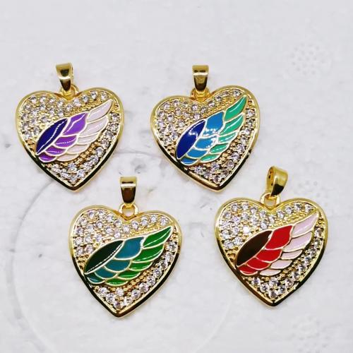 Cubic Zirconia Micro Pave Brass Pendant Heart gold color plated DIY & micro pave cubic zirconia & enamel nickel lead & cadmium free Sold By PC
